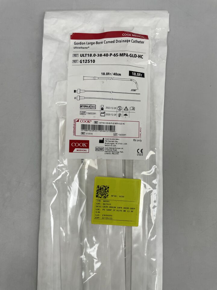 G12510 - COOK - gordon large-bore curved drainage catheter 18f x 40cm, (EA) - ( Expiry Date: 2023-12-29 )