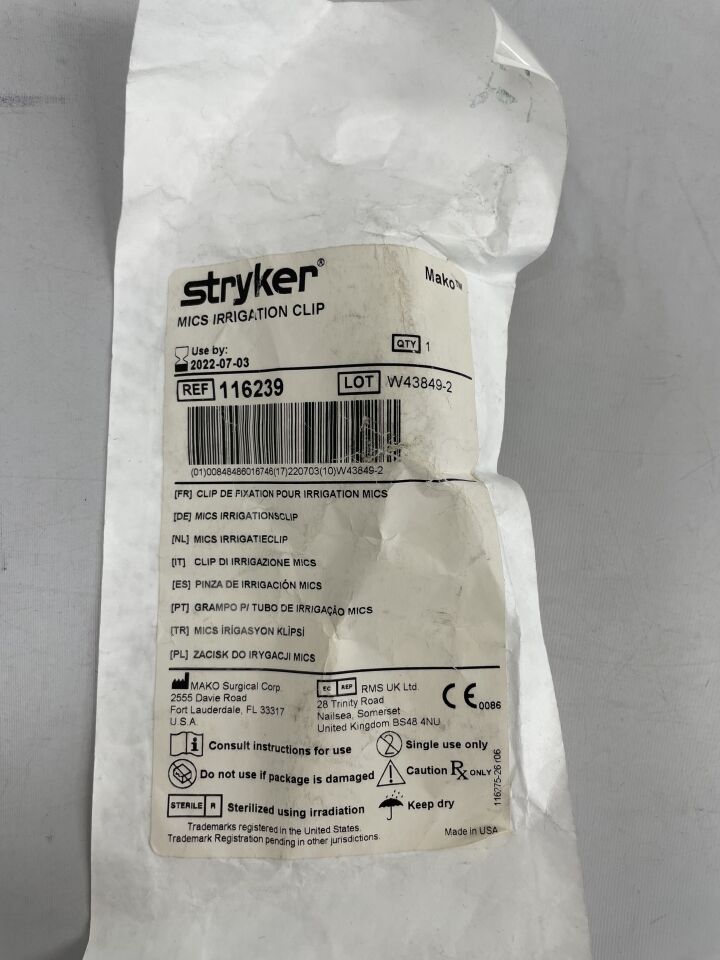 116239 - STRYKER - MICS Irrigation Clip, (EA) - ( Expiry Date: 2022-07-03 )