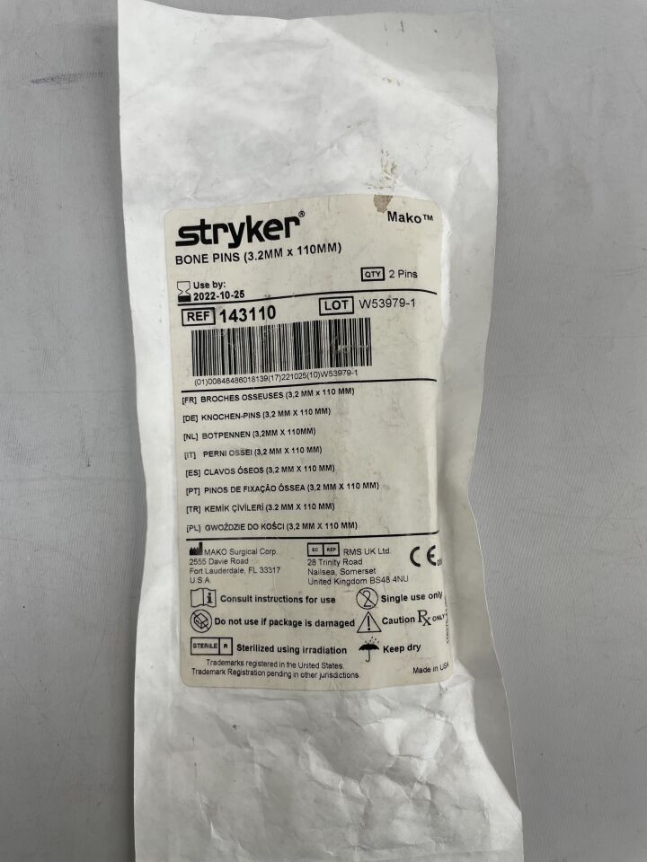 143110 - STRYKER - MAKO BONE PINS 3.2mm x 110mm, (EA) - ( Expiry Date: 2022-10-25 )