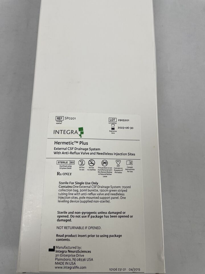 SP0201 - INTEGRA - Hermetic Plus External CSF Drainage System with Anti-Reflux Valve and Needleless Injection Sites, (BX/1) - ( Expiry Date: 2023-06-30 )