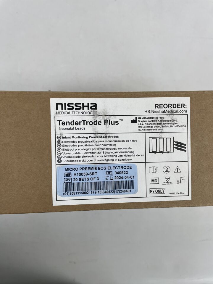 A10058-SRT - NISSHA - TenderTrode Plus Infant Monitoring Prewired Electrode, Set of 3, (BX/20) - ( Expiry Date: 2024-04-01 )