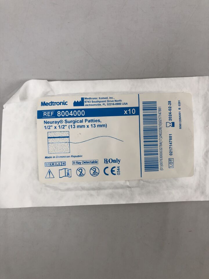 8004000 - MEDTRONIC - neuray surgical patties 1/2” x 1/2”, (EA) - ( Expiry Date: 2024-02-28 )