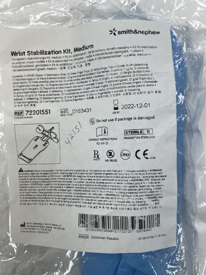 72201551 - SMITH & NEPHEW - Medium Wrist Stabilization Kit
, () - ( Expiry Date: 2022-12-01 )