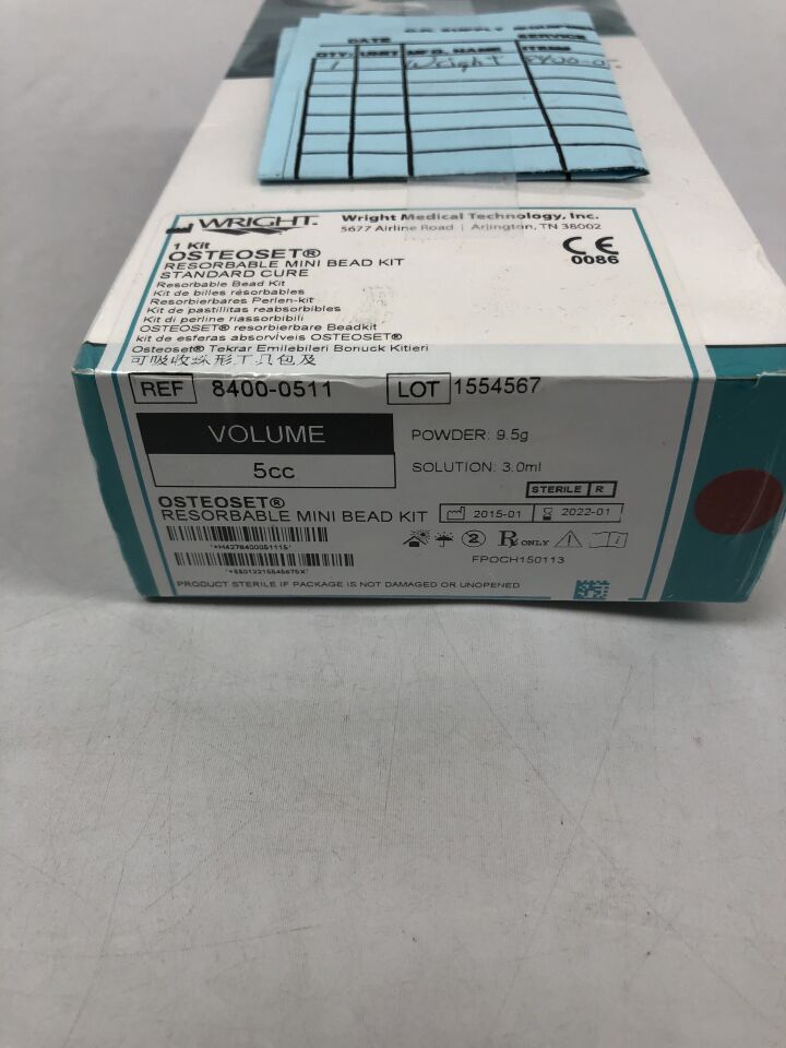 8400-0511 - WRIGHT MEDICAL - osteoset resorbable mini bead kit, standard cure, 5cc, powder 9.5g, solution 3.0ml, (BX/1) - ( Expiry Date: 2022-01-31 )