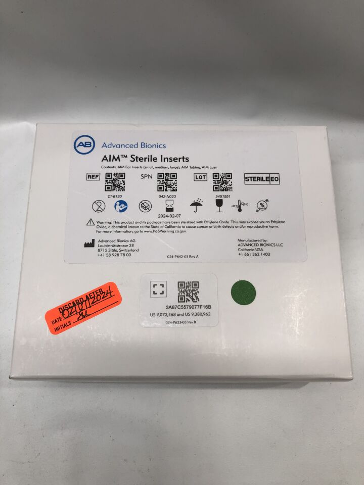 CI-6120 - ADVANCED BIONICS - AIM Ear Inserts, Small, Medium and Large, Tubing and Luer, () - ( Expiry Date: 2024-02-07 )