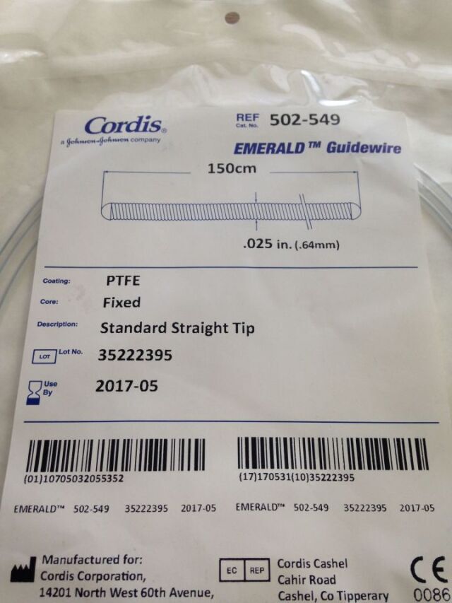 502-549 - CORDIS - Emerald Guidewire Standard Straight Tip, 150cm, (EA) - ( Expiry Date: 2024-01-31 )
