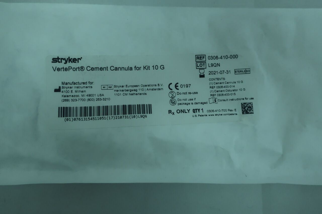 0306-410-000 - STRYKER - verteport cement cannula for kit 10g, () - ( Expiry Date: 2024-03-28 )