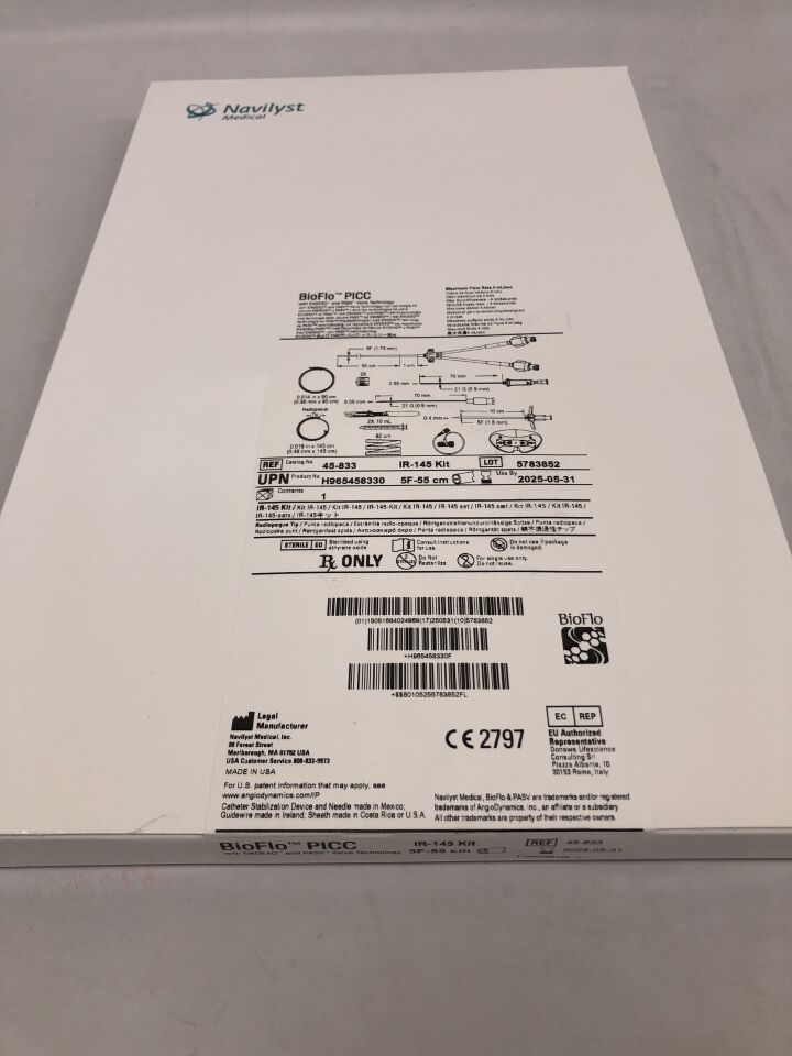 45-833 - NAVILYST - BioFlo PICC 導管,採用 Endexo 和 PASV 閥門技術,5F x 55cm 雙腔導管,(BX/1)-(有效期至:2025-05-31)