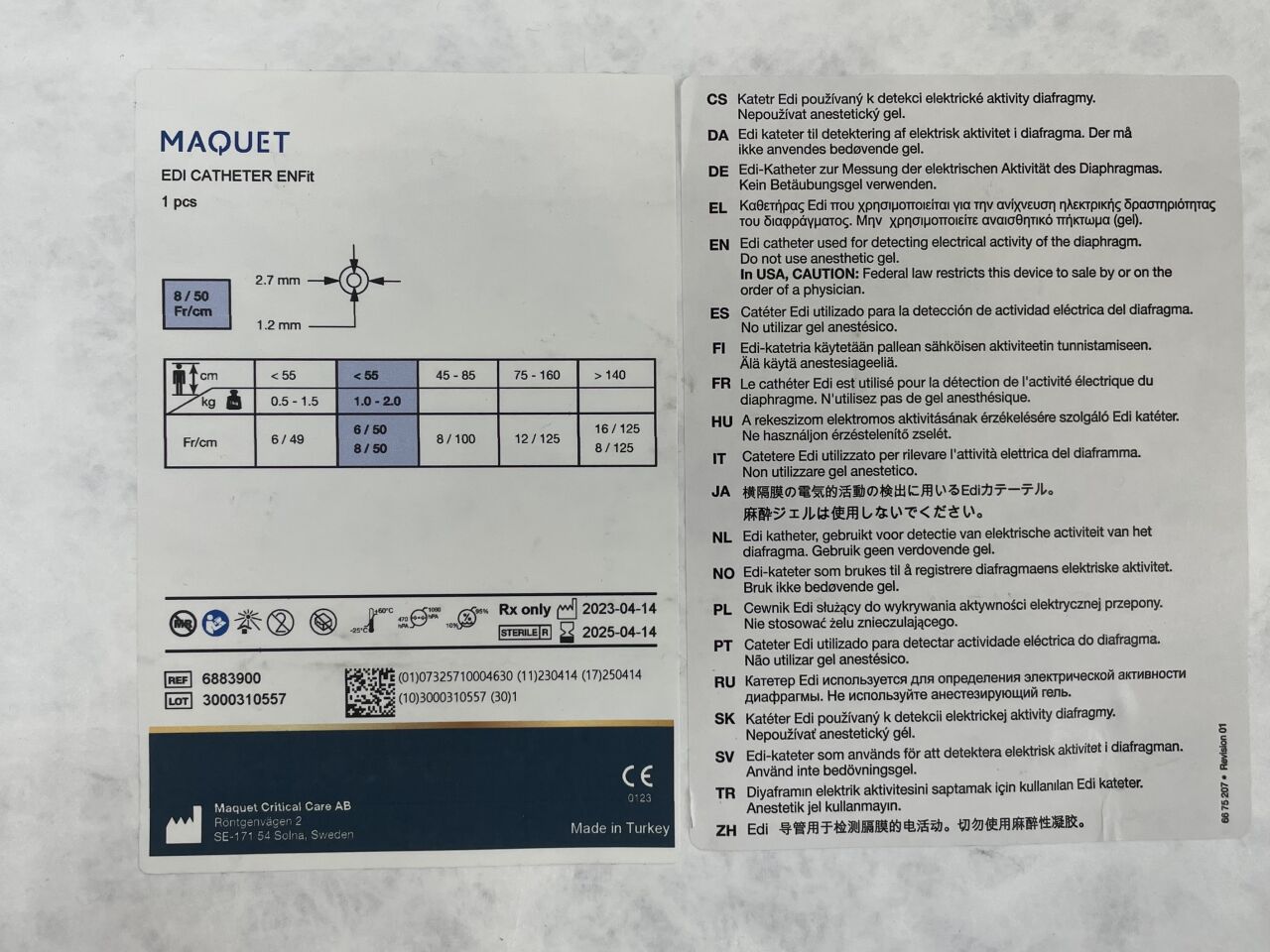 6883900 - MAQUET - EDI Catherter ENFit, 8Fr x 50cm, 2.7mm , ( EA ) - ( Expiry Date : 2025-04-14 )