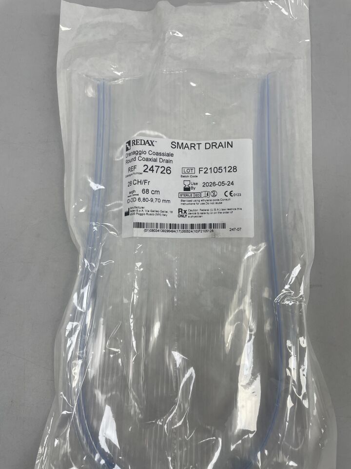 24726 - REDAX - Round Coaxial Drain 28Fr, 680mm , ( EA ) - ( Expiry Date : 2026-05-24 )