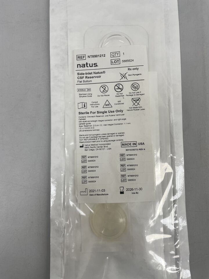 NT8501212 - NATUS - 腦脊髓液儲液器,2.5 公分平底,1.41 毫升容量,帶小型 Pudenz 腦室導管,(EA)-(有效期至:2026-11-30)