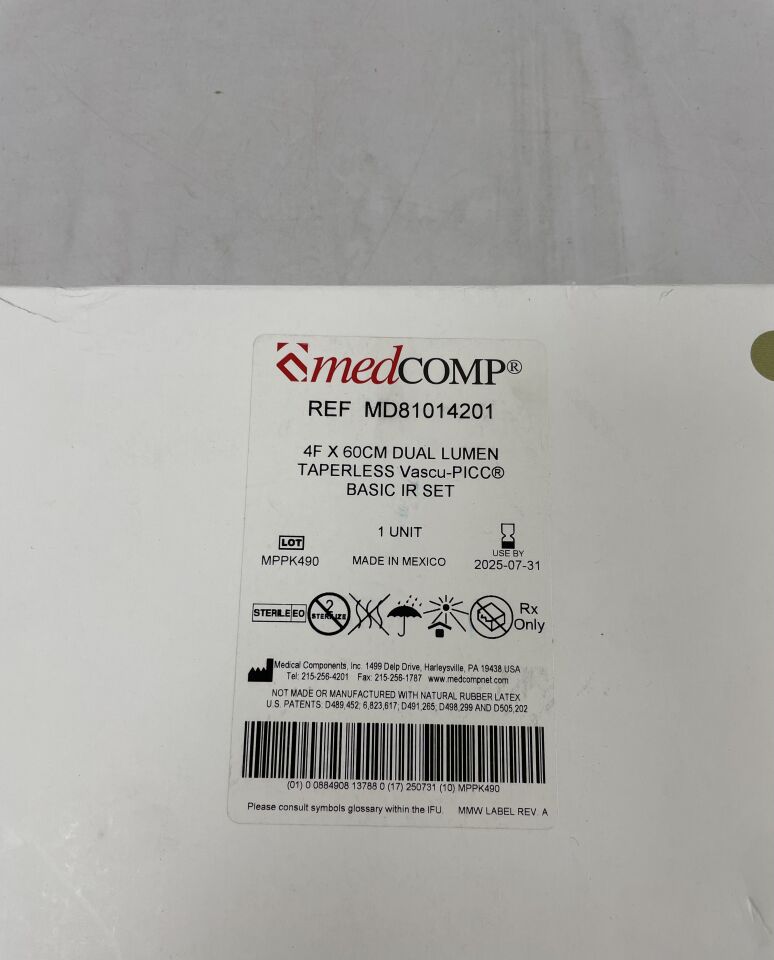 MD81014201 - MEDCOMP - 4f x 60cm dual lumen4f x 60cm du taperless vascu-picc basic ir setbasic ir set , ( BX/1 ) - ( Expiry Date : 2025-07-31 )