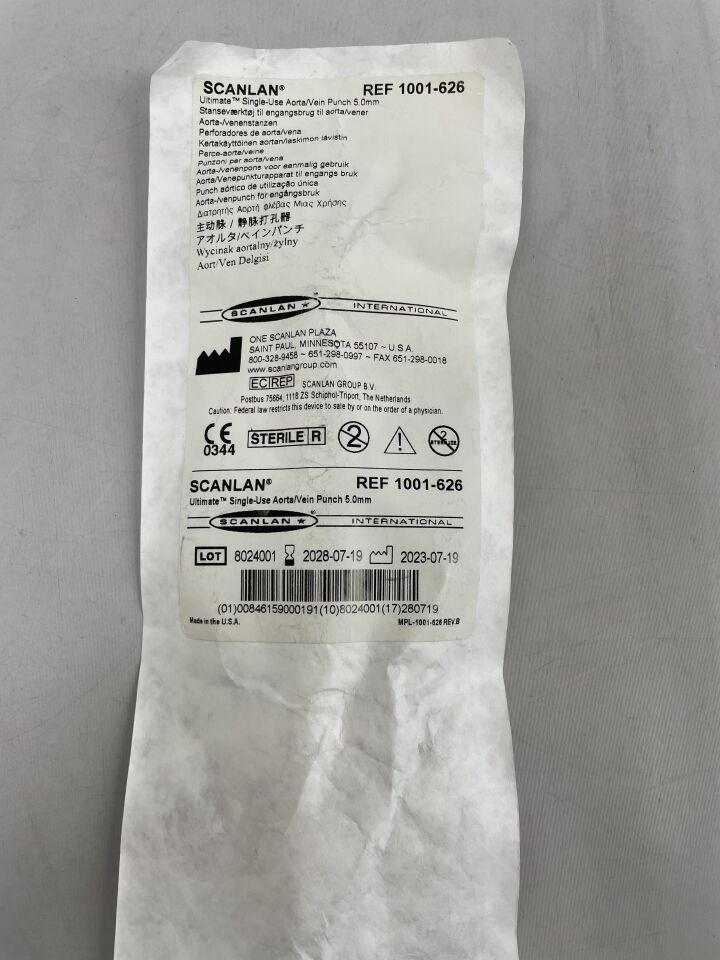 1001-626 - SCANLAN - Punzón de un solo uso para aorta/vena, 5,0 mm, ( ) - ( Fecha de caducidad: 19/07/2028 )