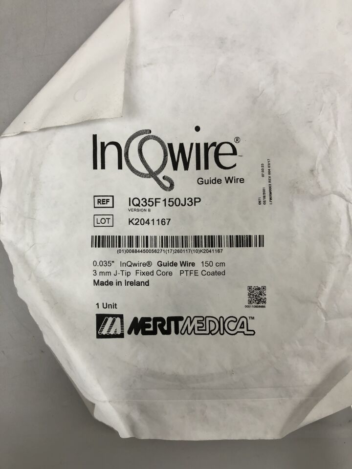 IQ35F150J3P - MERIT - Guía inqwire de 3 mm fija en J, 0,035" x 150 cm, ( ) - ( Fecha de caducidad: 17/01/2026 )