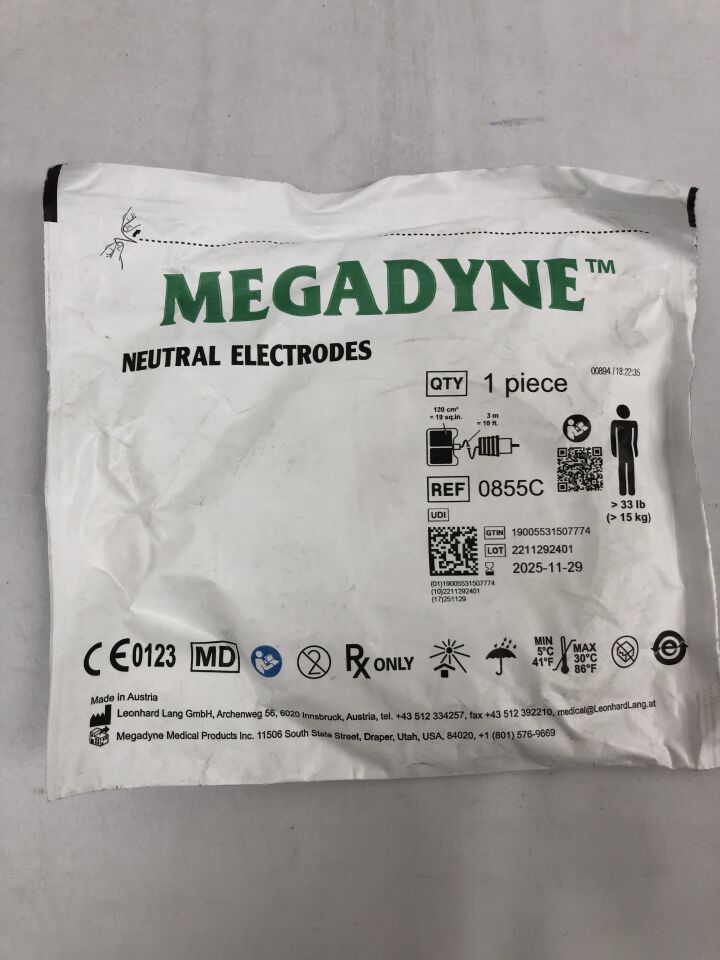 0855C - LEONHARD LANG - Megadyne Neutral Electrodes, For Persons More than 33lb, (EA) - ( Expiry Date: 2025-11-29 )