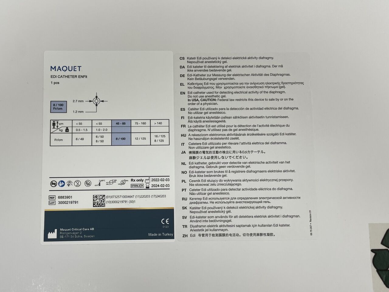 6883901 - MAQUET - EDI CATHETER ENFIT, 8Fr x 100cm
, () - ( Expiry Date: 2024-02-03 )
