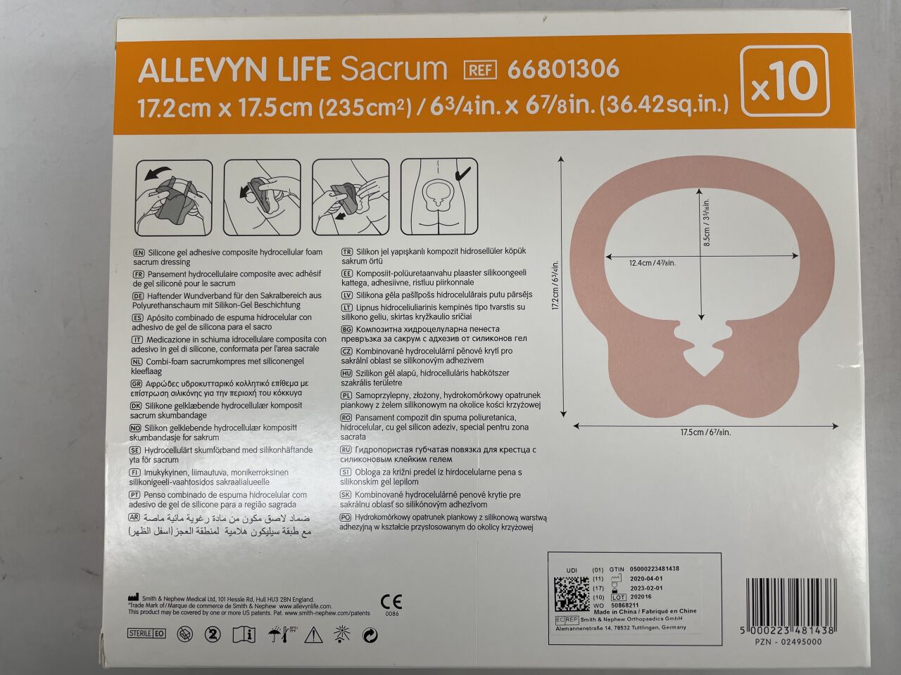 66021306 - SMITH & NEPHEW - ALLEVYN LIFE SACRUM, 17.2cm x 17.5cm, () - ( Expiry Date: 2023-02-01 )
