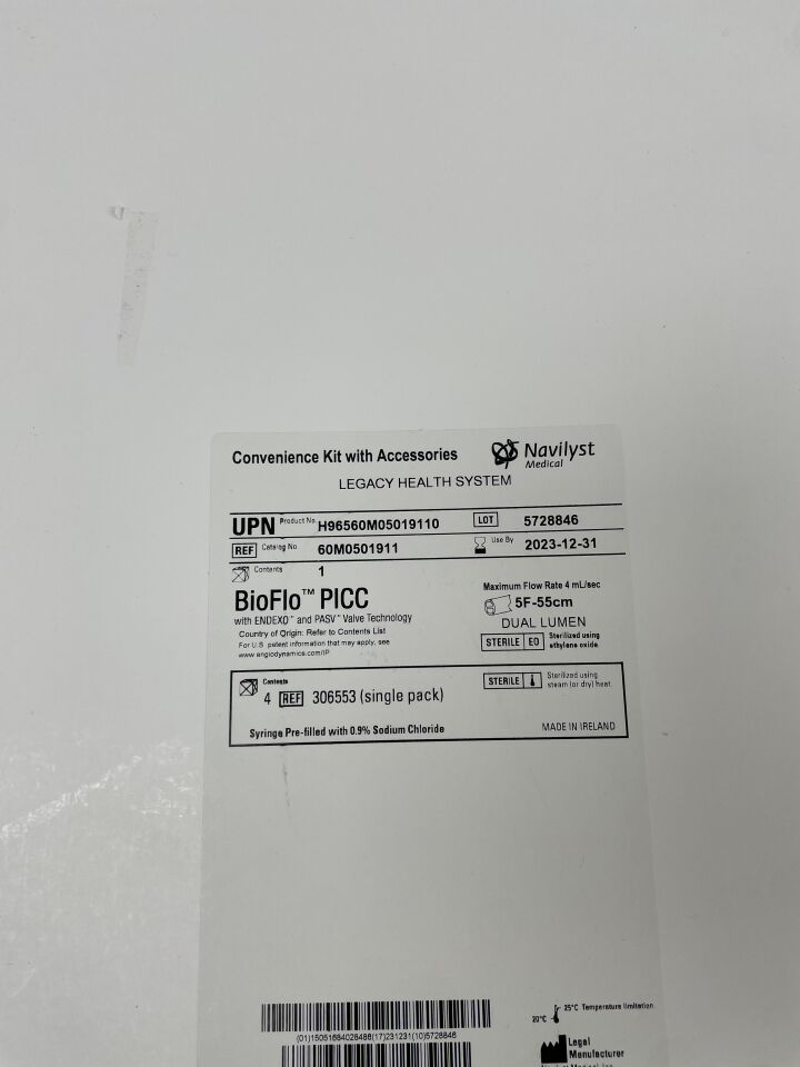 60M0501911 - NAVILYST MEDICAL - BioFLo PICC with ENDEXO and PASV Valve Technology Dual Lumen, 5F, 55cm, (BX/4) - ( Expiry Date: 2023-12-31 )
