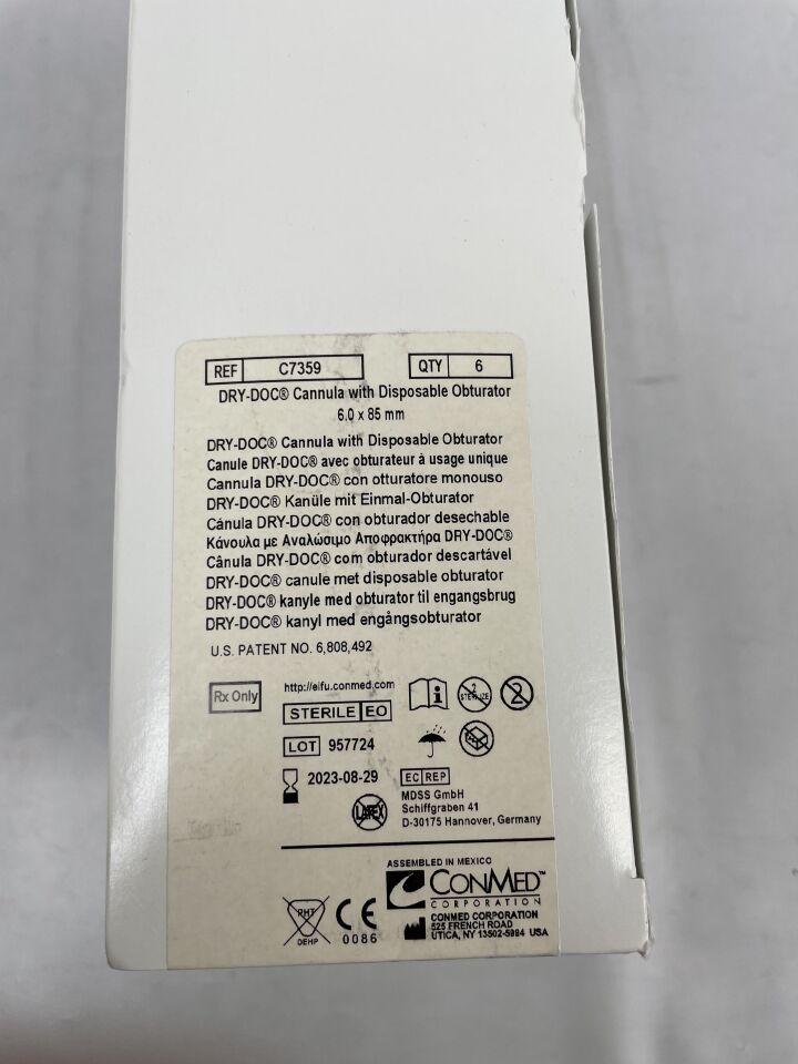 C7359 - CONMED - 6.0 x 85mm Dry-Doc Cannula with Disposable Obturator, (BX/6) - ( Expiry Date: 2023-08-29 )