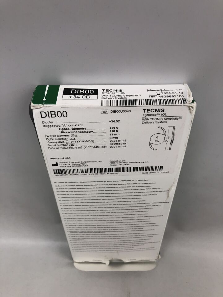 DIB00 - JOHNSON & JOHNSON - Tecnis Eyhance IOL with Tecnis Simplicity Delivery System, 13in diameter, (BX/1) - ( Expiry Date: 2024-01-19 )