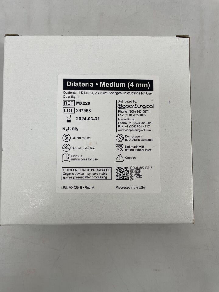 MX220 - COOPER SURGICAL - DILATERIA, Medium, 4mm, (BX/1) - ( Expiry Date: 2024-03-31 )