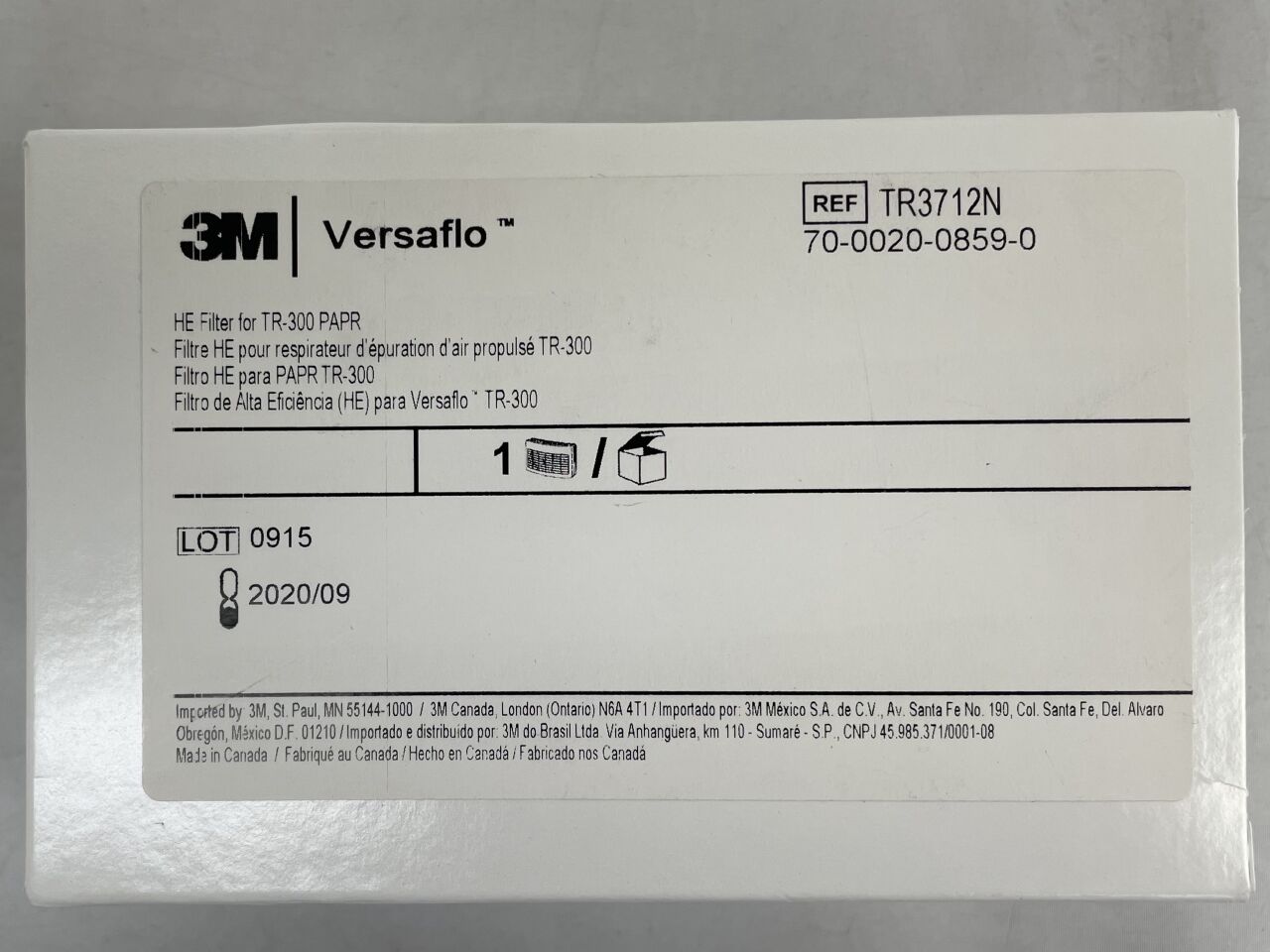 TR3712N - 3M - Versaflo HE Filter, (BX/1) - ( Expiry Date: 2020-09-01 )