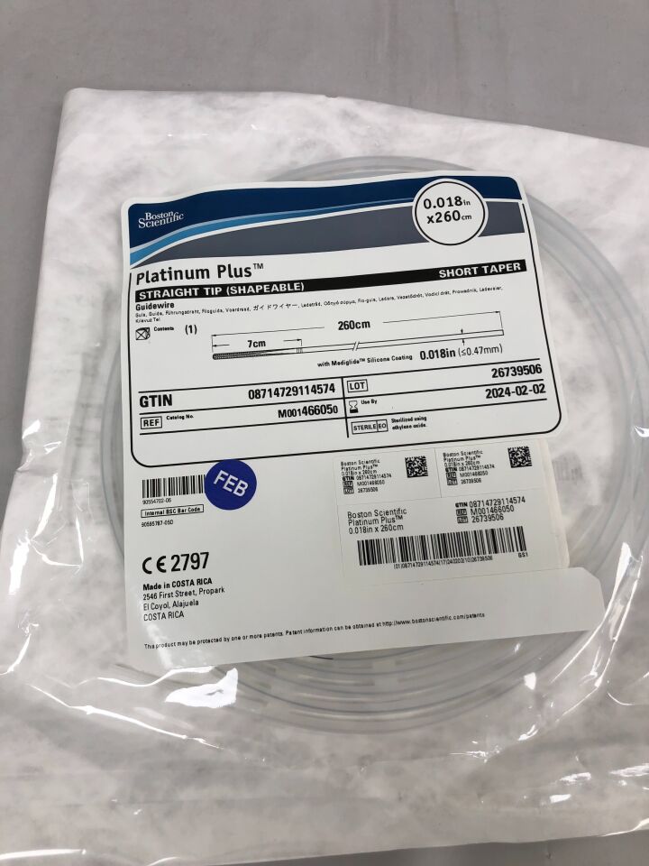 46605 - BOSTON SCIENTIFIC - PLATINUM PLUS STRAIGHT TIP, SHORT TAPER GUIDEWIRE, 0.018in x 260CM , (EA) - ( Expiry Date: 2024-02-02 )