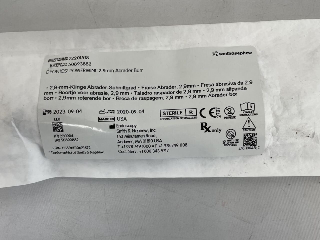72201518 - SMITH & NEPHEW - dyonics endoscopic 2.9mm powermini abrader burr, (EA) - ( Expiry Date: 2023-09-04 )