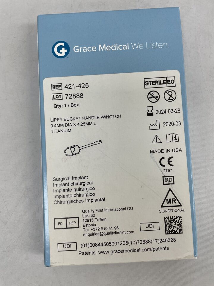 421-425 - GRACE MEDICAL - LIPPY BUCKET HANDLE W/NOTCH 0.4mm X 4.25mm TITANIUM, () - ( Expiry Date: 2024-03-28 )