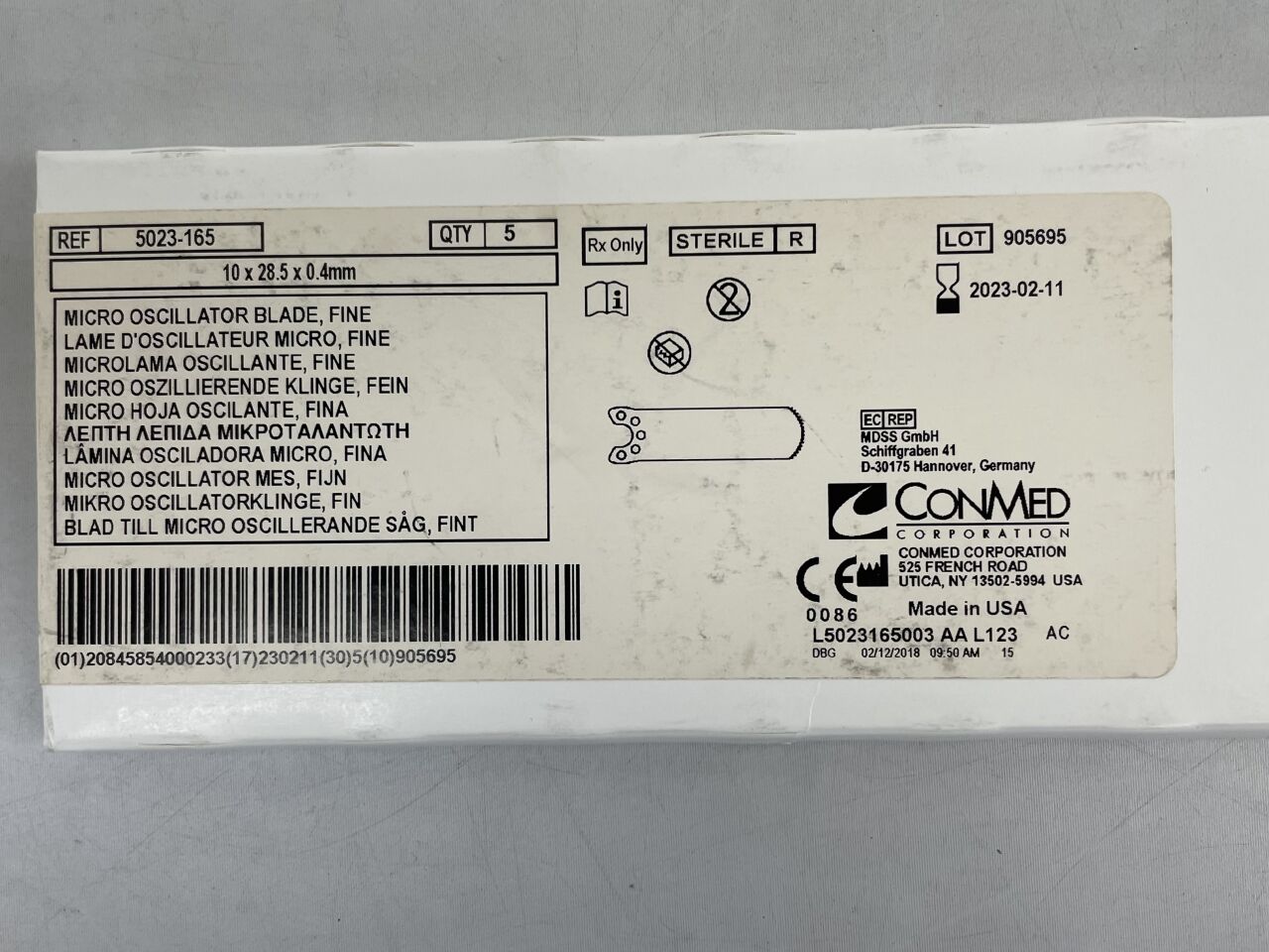 5023-165 - CONMED - MICRO OSCILLATOR BLADE, RADIUSED 10mm X 28.5mm X 0.4mm, (EA) - ( Expiry Date: 2023-02-11 )