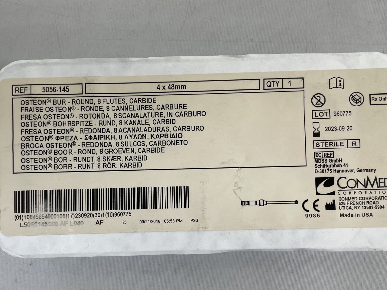 5056-145 - CONMED - OSTEON BUR ROUND, 8 FLUTES 4mm X 48mm, (EA) - ( Expiry Date: 2023-09-20 )