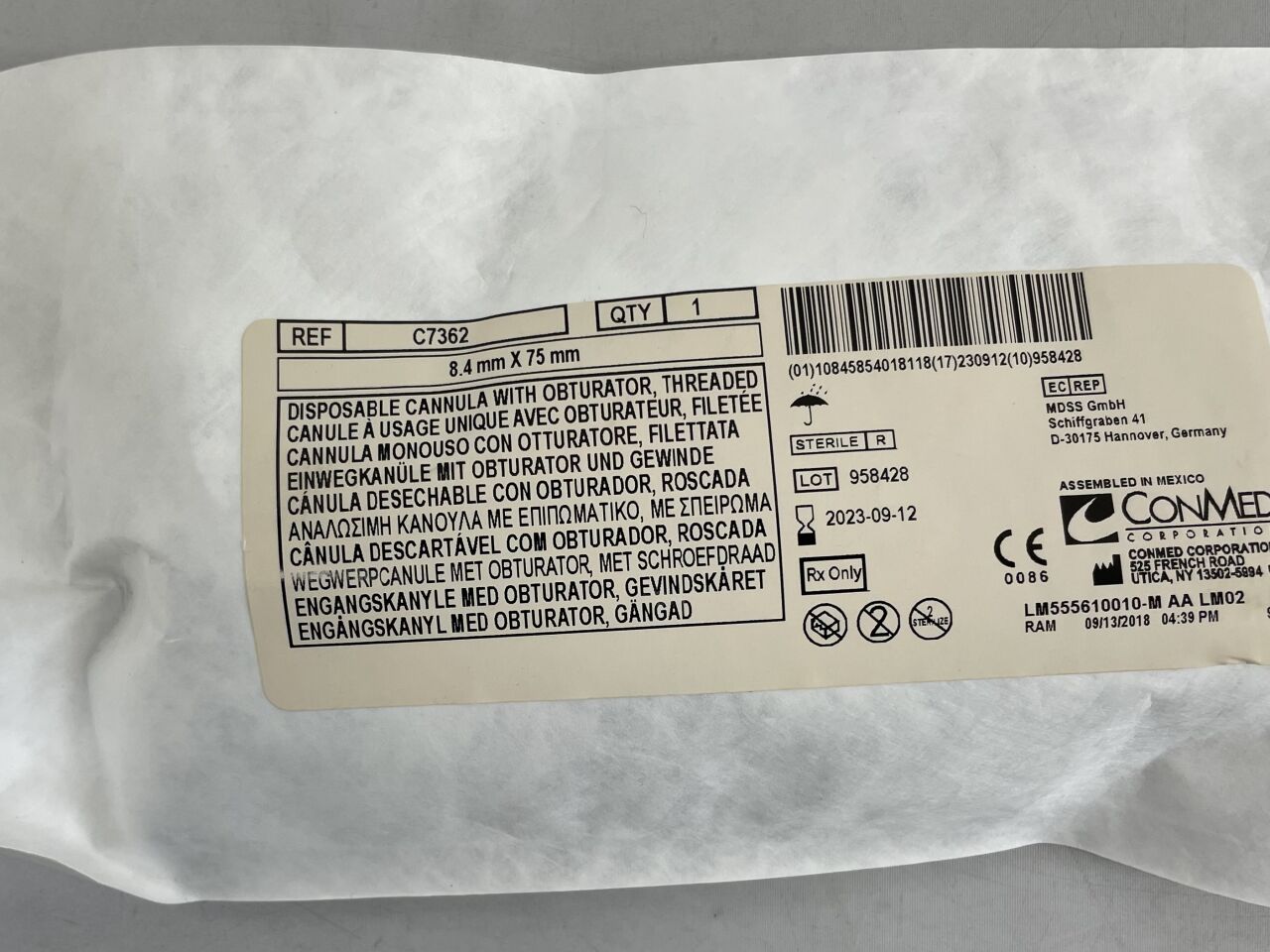 C7362 - CONMED - 8.4mm X 75mm Disposable Cannula w/Obturator, Threaded, (EA) - ( Expiry Date: 2023-09-12 )