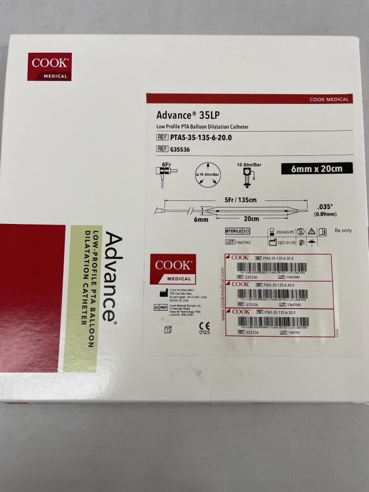 G35536 - COOK - LOW PROFILE PTA BALLOON DILATATION CATHETER: 6mm X 20cm X 135cm, () - ( Expiry Date: 2024-01-05 )