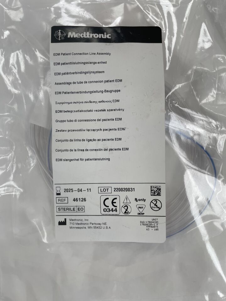 46126 - MEDTRONIC - EDM Patient Connection Line Assembly, 30 x 180 cm, Red End Plug, Stopcock , ( EA ) - ( Expiry Date : 2025-04-11 )