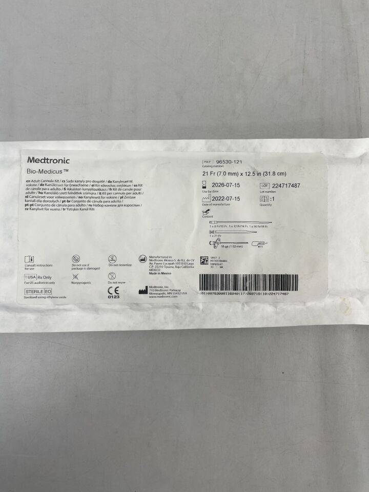 96530-121 - MEDTRONIC - BIO-MEDICUS Adult Cannula Kit, 21F x 12.5cm , ( EA ) - ( Expiry Date : 2026-07-15 )