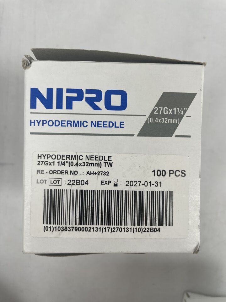 AH+2732 - NIPRO - Hypodermic Needles, 27G X 1-1/4" , ( BX/100 ) - ( Expiry Date : 2027-01-31 )
