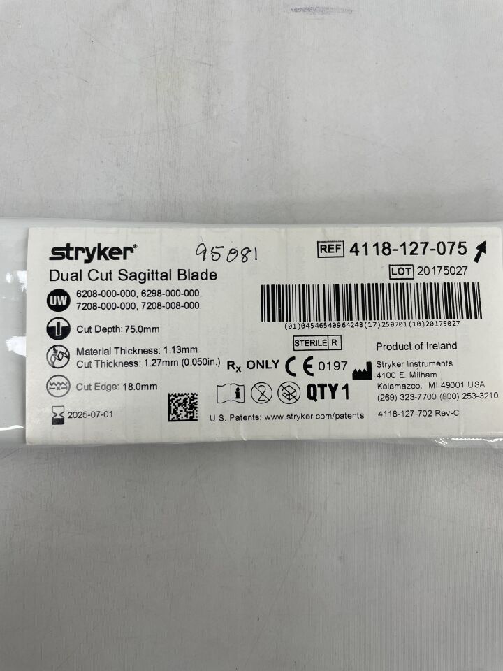4118-127-075 - STRYKER - dual-cut sagittal blade 18mm x 75mm x 1.27mm , ( EA ) - ( Expiry Date : 2025-07-01 )