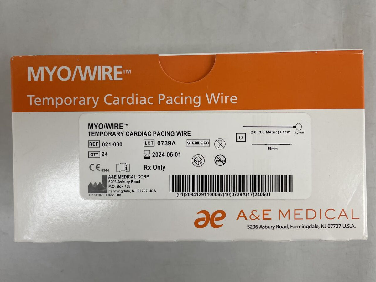 021-000 - A&E MEDICAL - MYO/WIRE Temporary Cardiac Pacing Wire 2-0 / 61cm , 89mm, (BX/24)