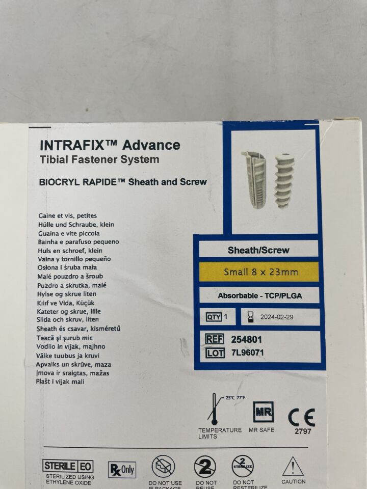 254801 - MEDOS - INTRAFIX Advance Tibial Fastener System BIOCRYL RAPIDE Sheath and Screw Small 8 x 23mm, (EA) - ( Expiry Date: 2024-02-29 )