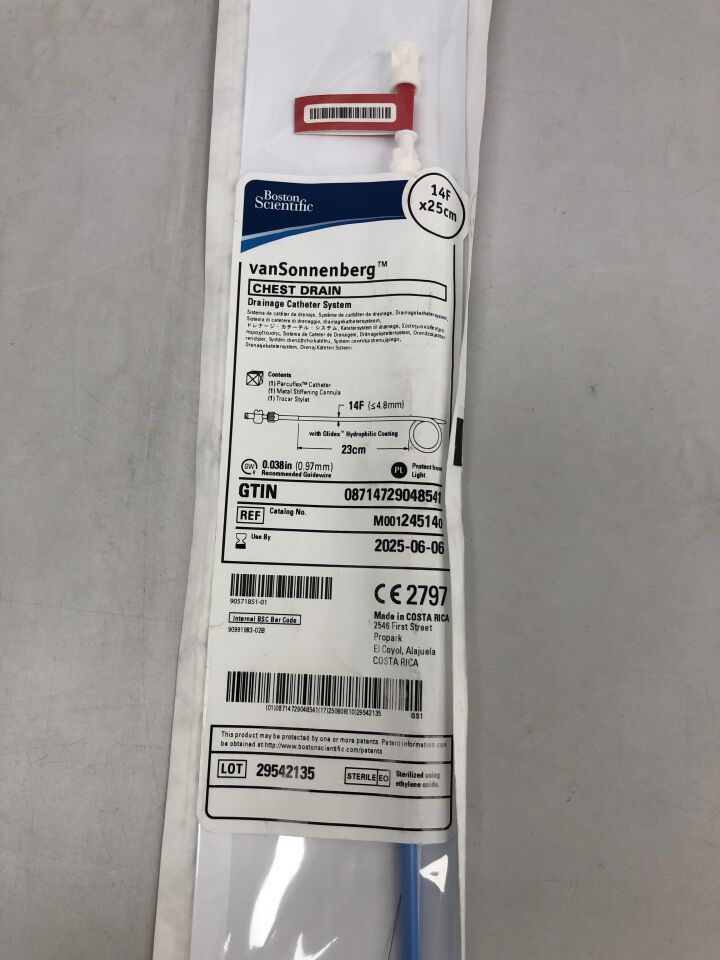 24514 - BOSTON SCIENTIFIC - vanSonnenberg Chest Drain, Drainage Catheter System, 14F with Glidex Hydrophilic Coating, 23cm length , ( EA ) - ( Expiry Date : 2025-06-06 )