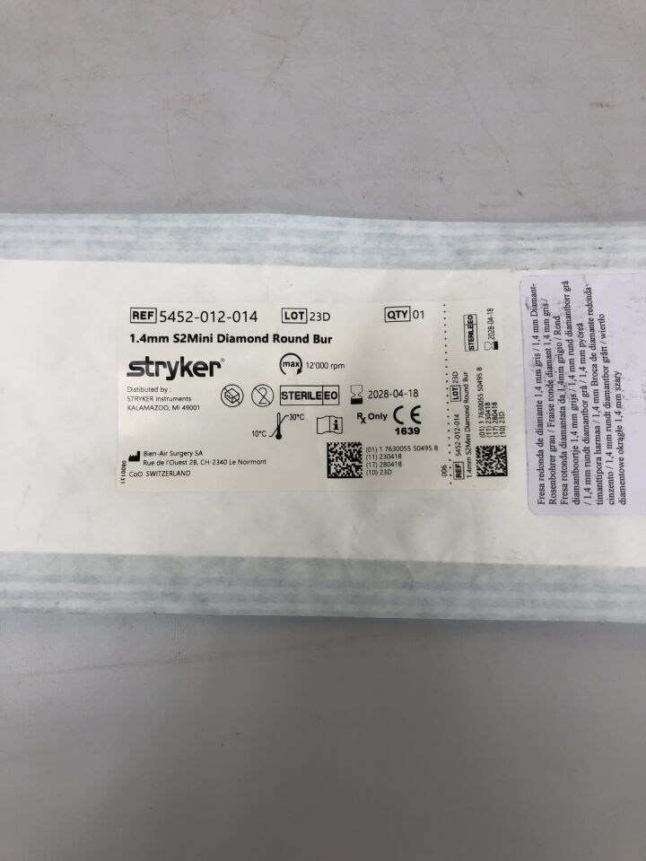 5452-012-014 - STRYKER - Cutting burr, 1.4mm diameter, S2 mini diamond round burr , ( EA ) - ( Expiry Date : 2028-04-18 )
