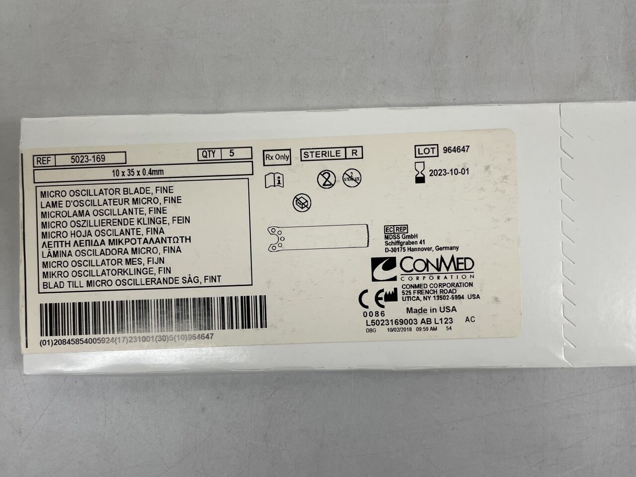 5023169 - CONMED - micro oscillator blade, fine 10mm x 35mm x 0.4mm, (BX/5) - ( Expiry Date: 2023-10-01 )