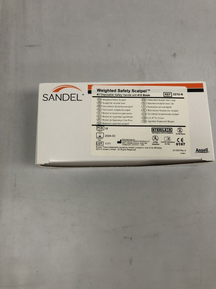 2210-N - ANSELL SANDEL - weighted safety scalpel, #3 safety handle with #10 blade, (BX/12) - ( Expiry Date: 2024-03-31 )