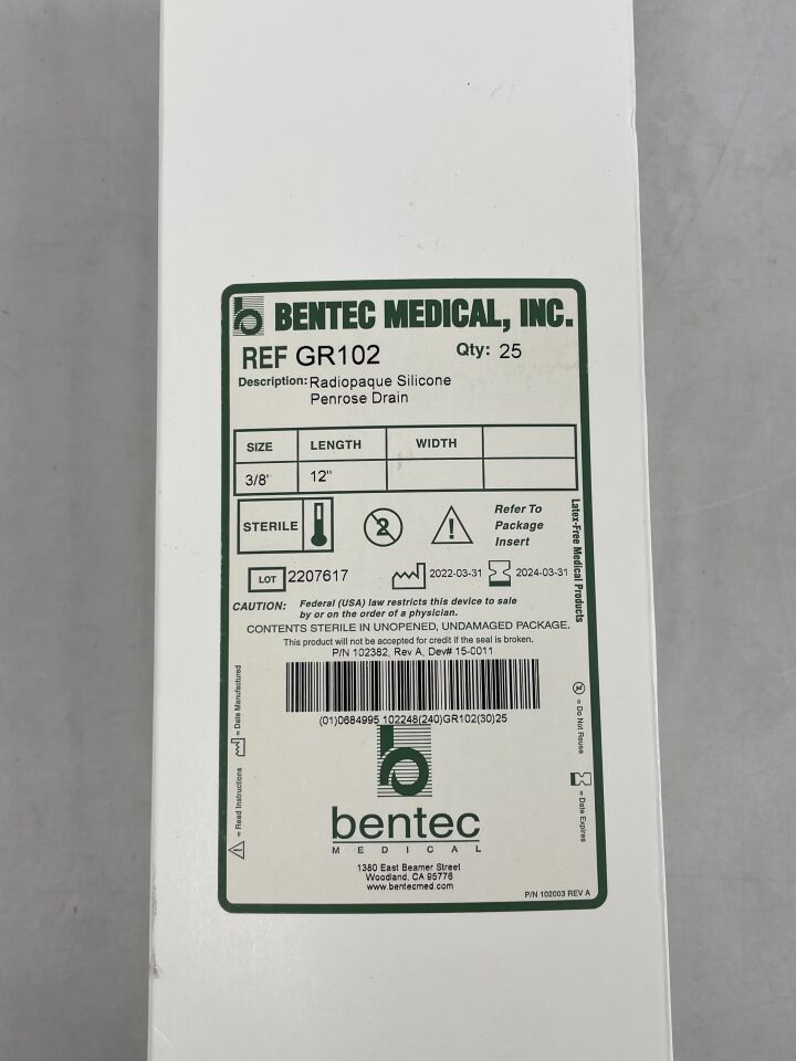 GR102 - BENTEC - Radiopaque Silicone Penrose Drain, (BX/25) - ( Expiry Date: 2023-03-31 )