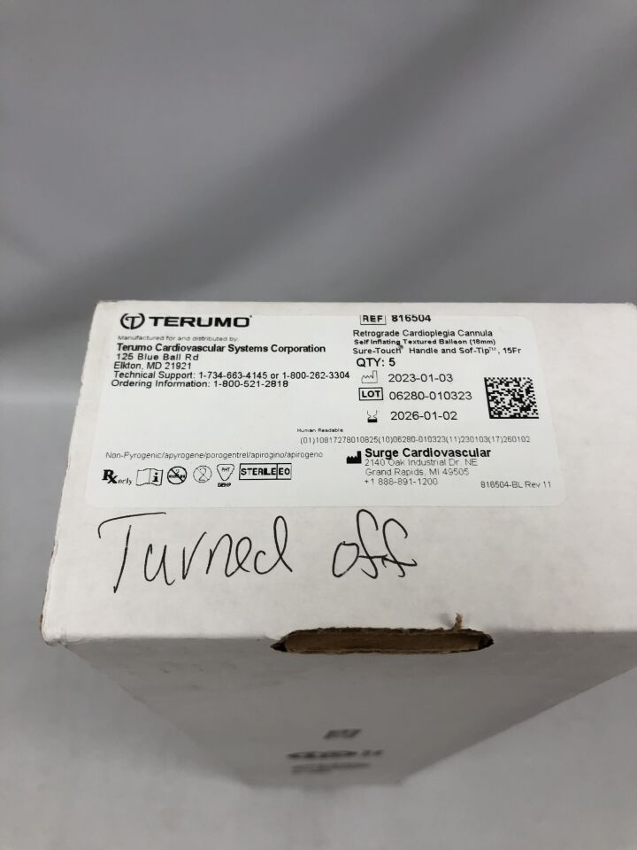 816504 - TERUMO - 逆行心臟停搏液套管,自充氣紋理球囊,18mm,Sure-Touch 手柄,15Fr,(5支/盒)-(有效期至:2026年1月2日)