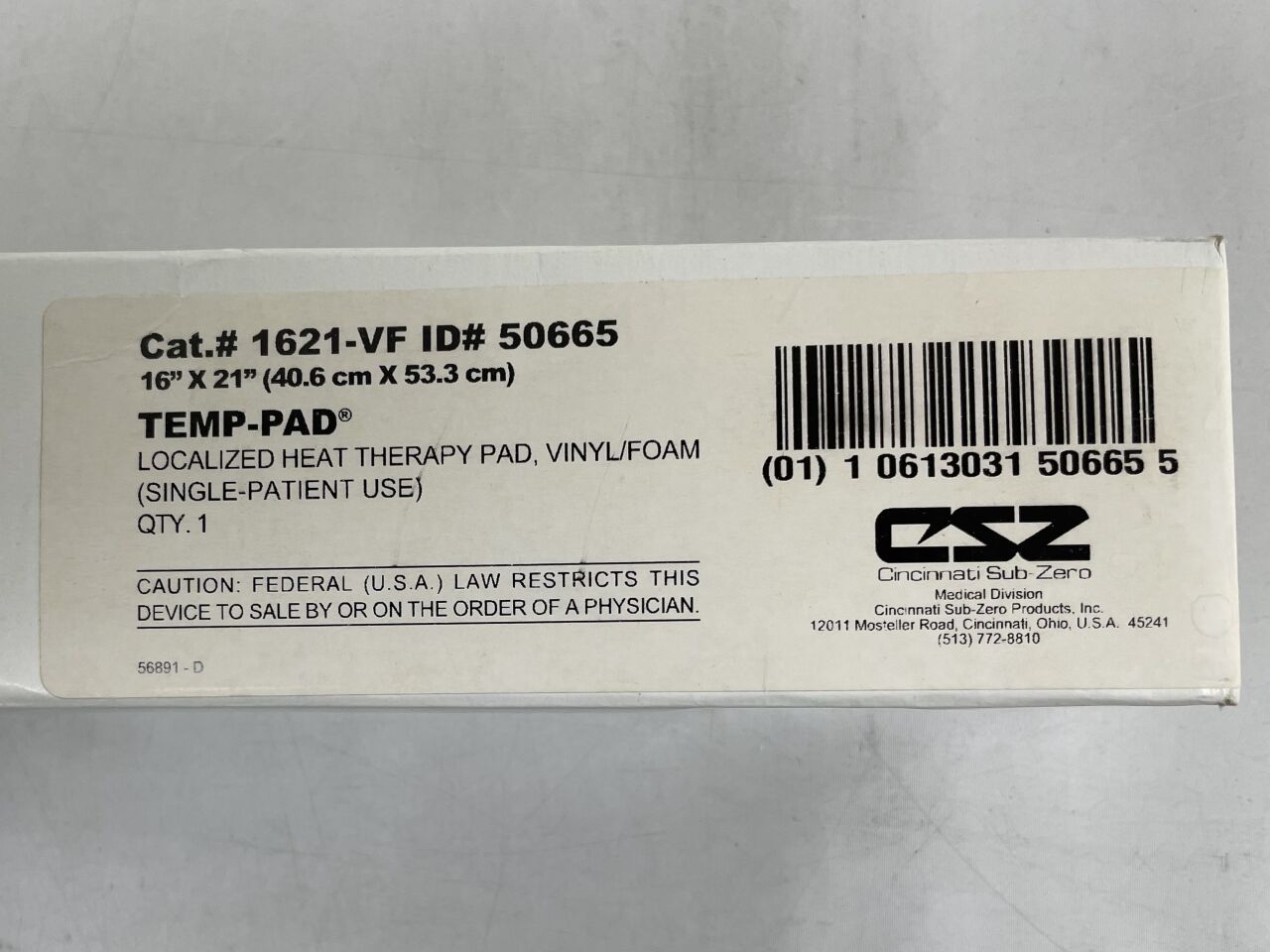 1621-VF - CINCINNATI SUB-ZERO - TEMP-PAD, Hyper/Hypothermia Pad, 40.6cm x 53.3cm, (EA) - ( Expiry Date: 2099-12-31 )