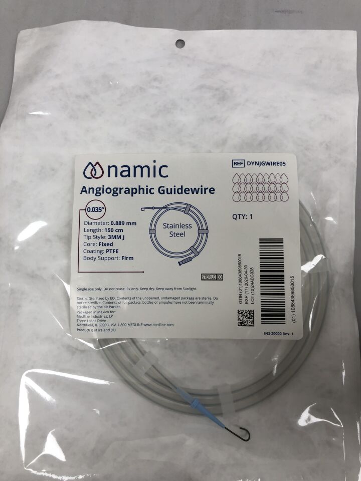 DYNJGWIRE05 - MEDLINE - Guía angiográfica Namic de acero inoxidable, 0,889 mm de diámetro, 150 cm de longitud (unidades) - (Fecha de caducidad: 30/04/2026)