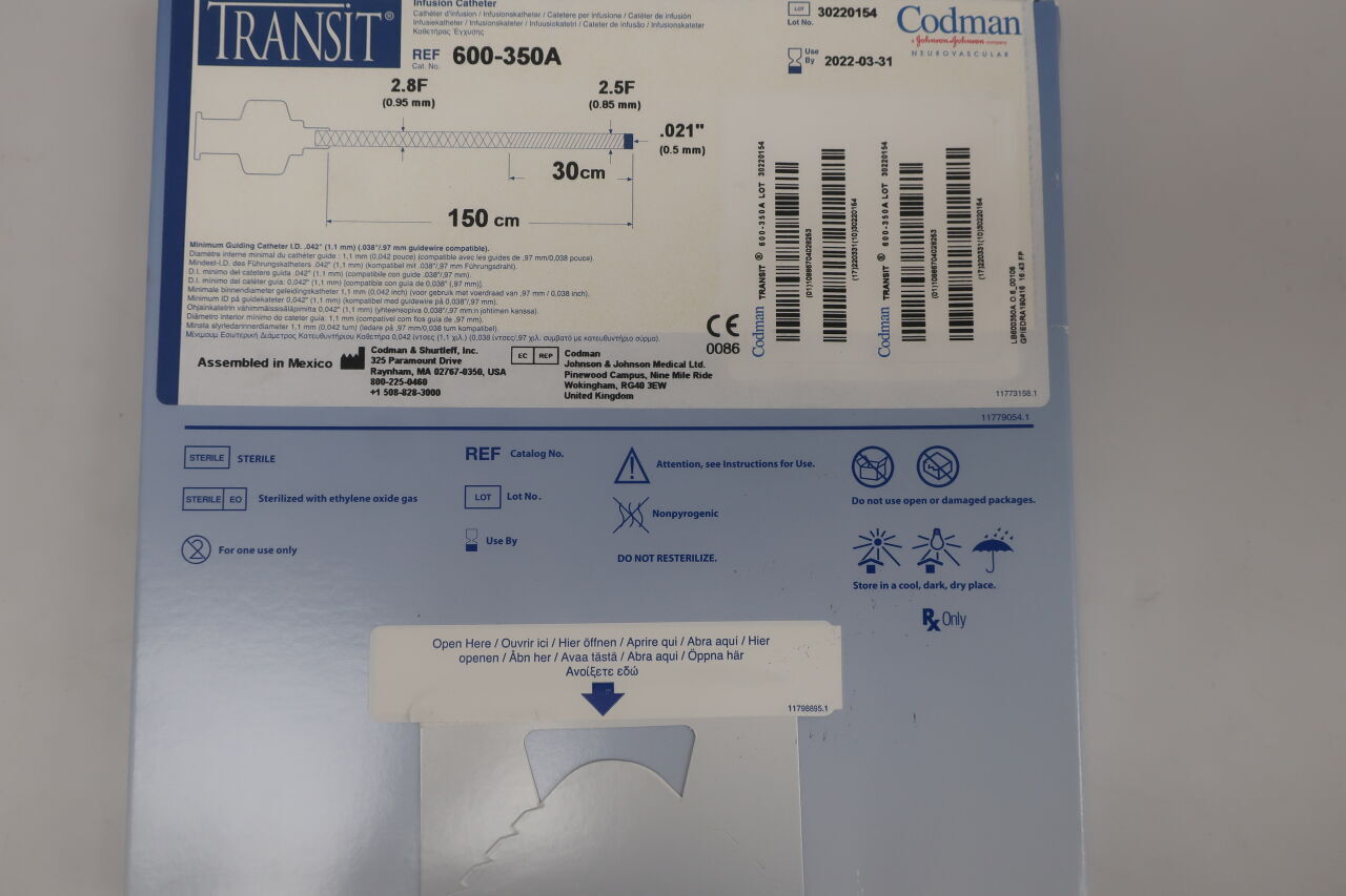 600-350A - CODMAN - TRANSIT Infusion Catheter, 150cm x 0.21", 2.5F OD, 2.8F ID, () - ( Expiry Date: 2023-05-31 )