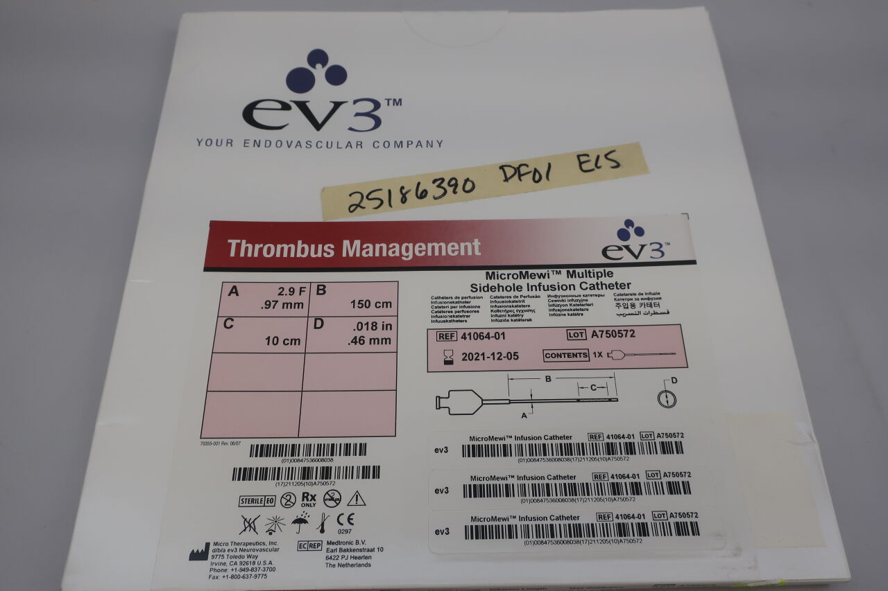 41064-01 - EV3 - MicroMewi Multiple Sidehole Infusion Catheter, 2.9F x 150cm x 10cm x .018", () - ( Expiry Date: )