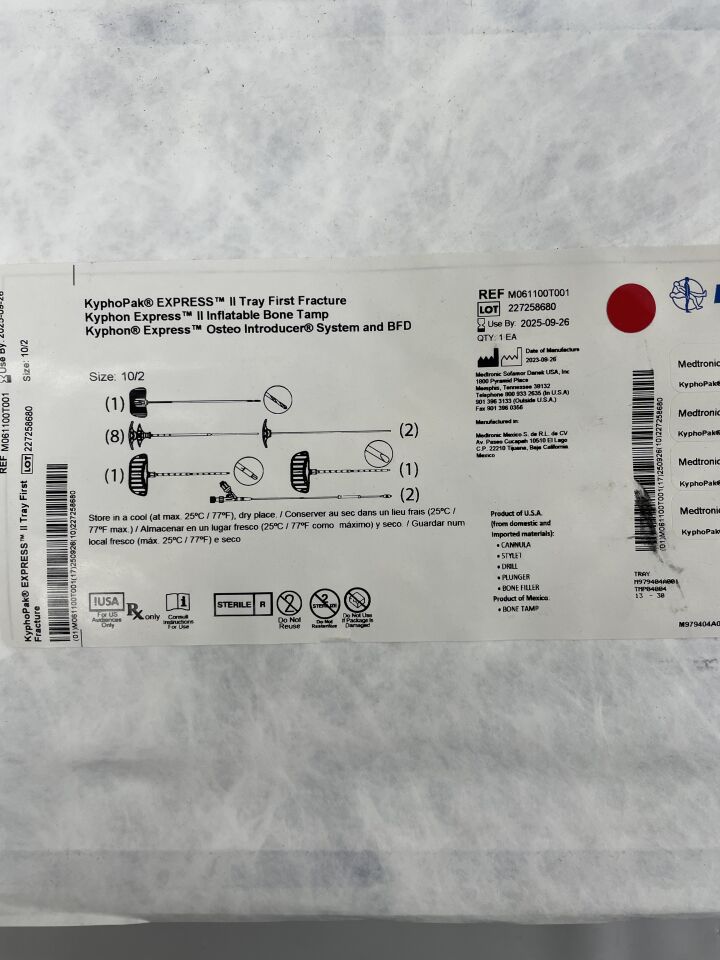 M061100T001 - MEDTRONIC - KyphoPak Express II Tray First Fracture Size 10/2 , ( EA ) - ( Expiry Date : 2025-09-26 )